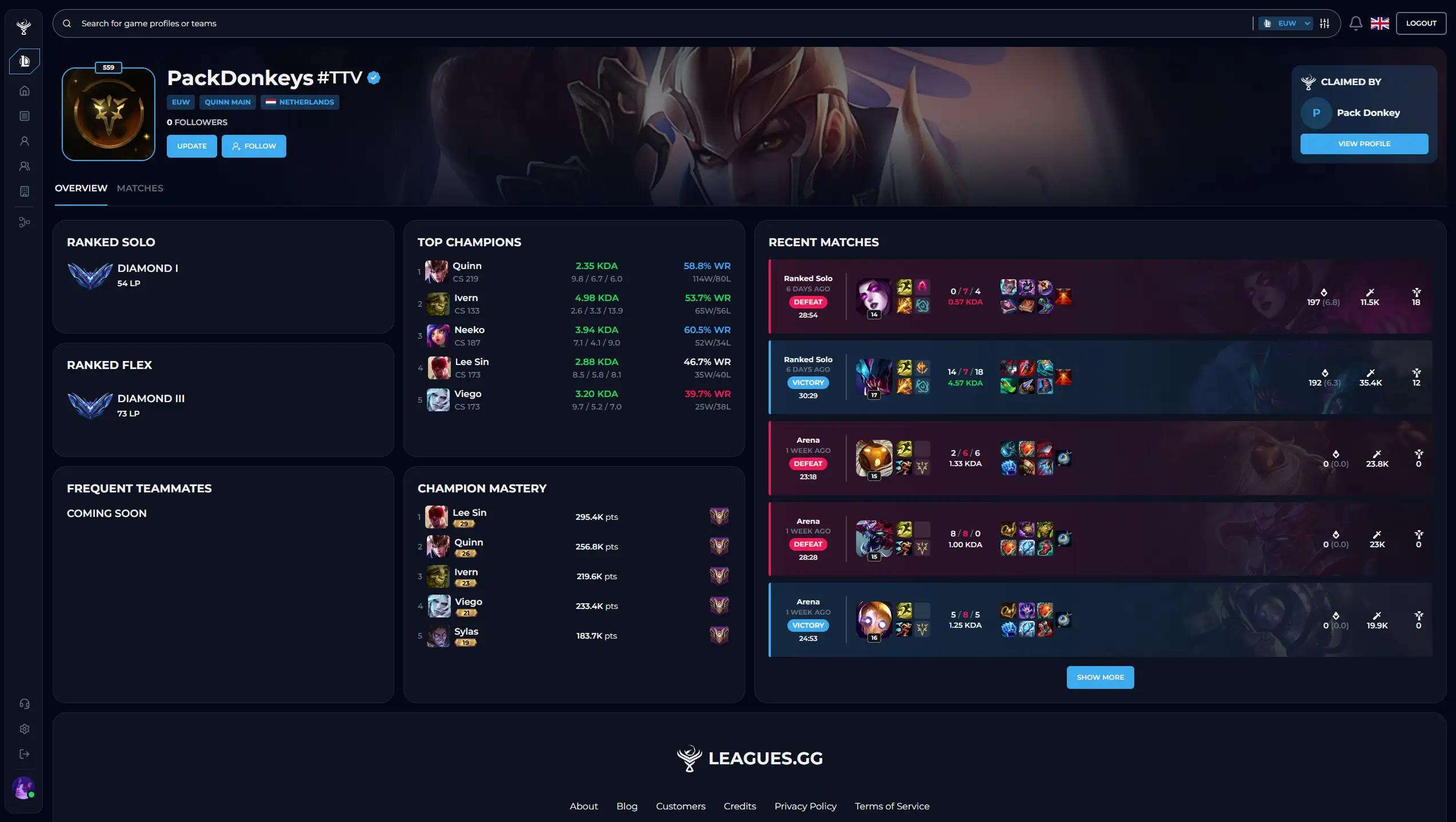 League of Legends Player Profile